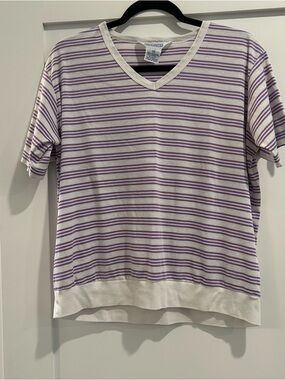 Vintage V-Neck Short Sleeve Tee with Lavender Stripe
